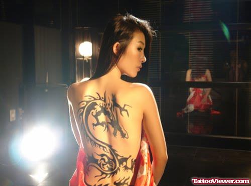 Black Tribal Dragon Tattoo For Girls