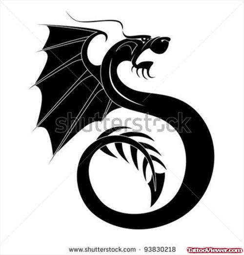Black Ink Winged Dragon Tattoo Design