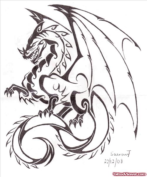 Awesome Outline Dragon Tattoo Design