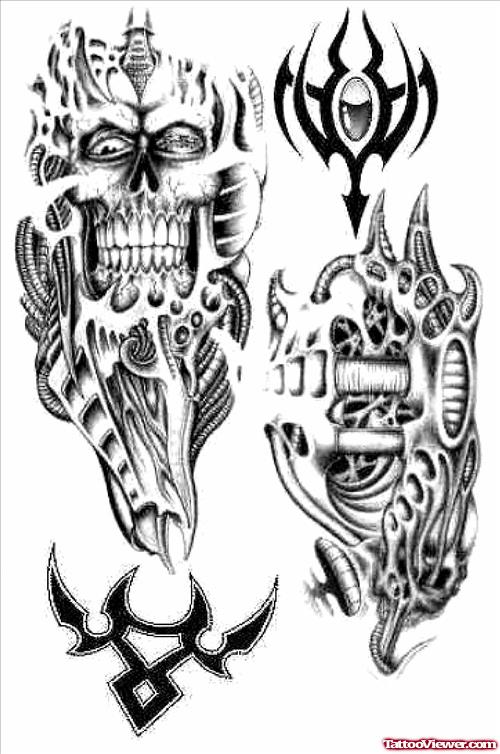 Tribal And Biomechanical Dragon Tattoo Design