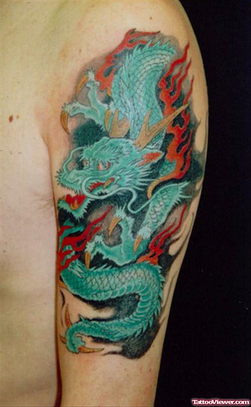 Japanese Dragon Tattoo On Left Half Sleeve