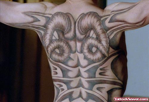 Grey Ink Dragon Tattoo On Back Body