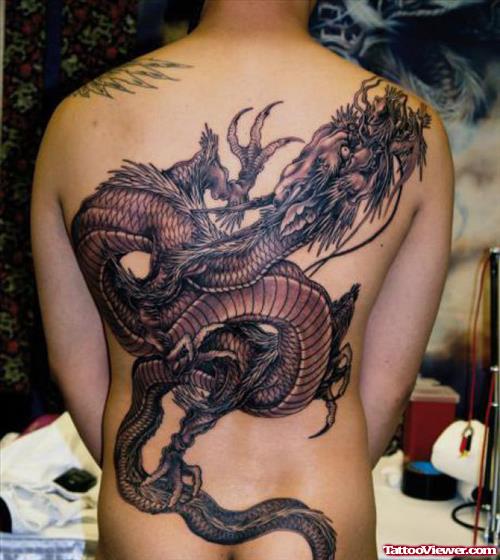 Best Grey Ink Dragon Tattoo On Man Full Back