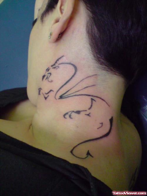 Tribal Dragon Tattoo On Neck