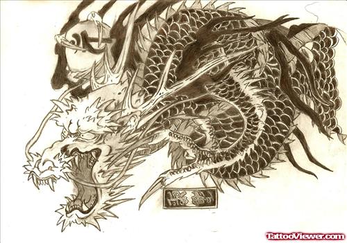 Grey Ink Yakuza Dragon Tattoo Design