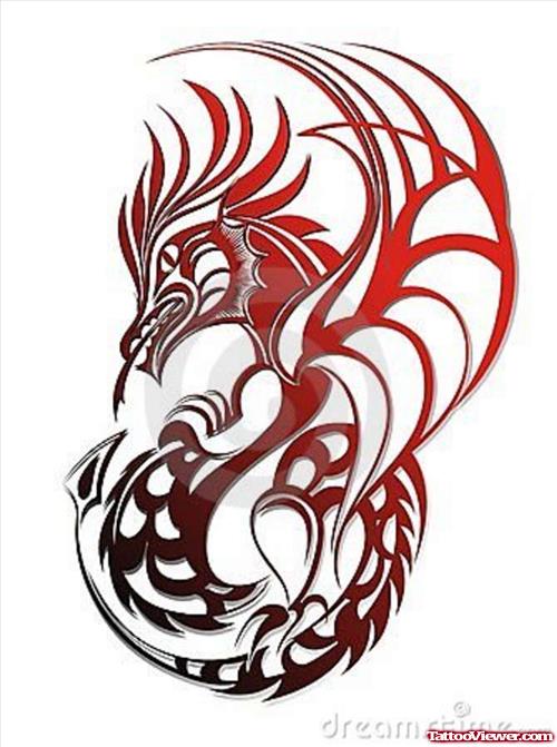 Awesome Red Tribal Dragon Tattoo Design