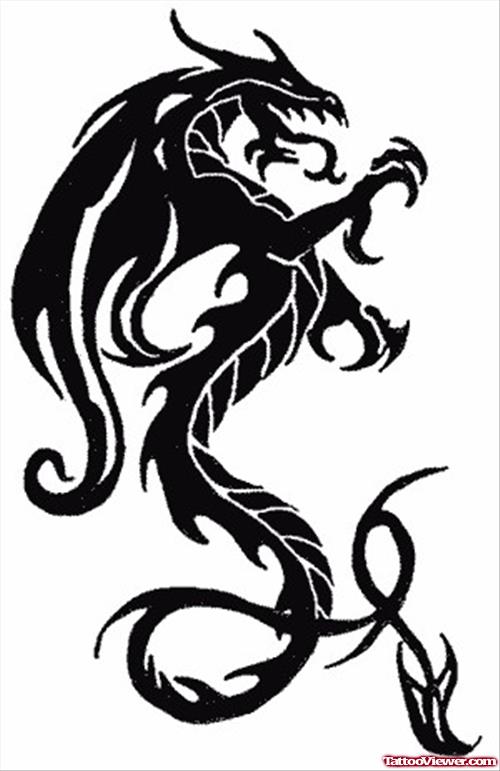 Awesome Black Ink Dragon Tattoo Design