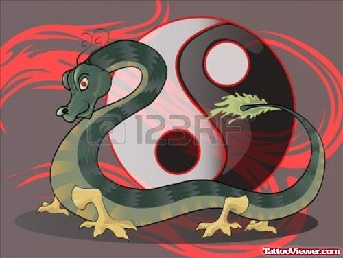 Yin Yang And Dragon Color Ink Tattoo Design