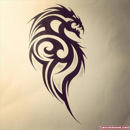 Latest Black Tribal Dragon Tattoo Design