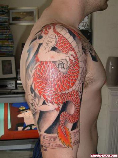 Dragon Tattoo On Man Right Half Sleeve