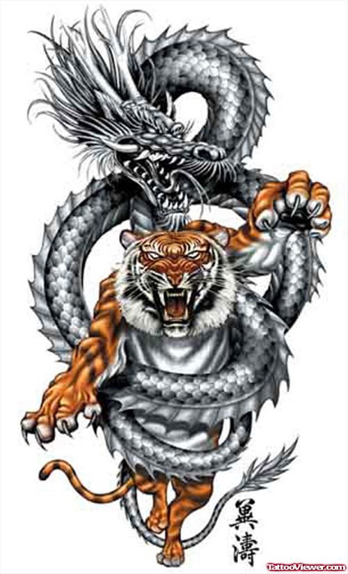 Dragon Caught Tiger Tattoo Design