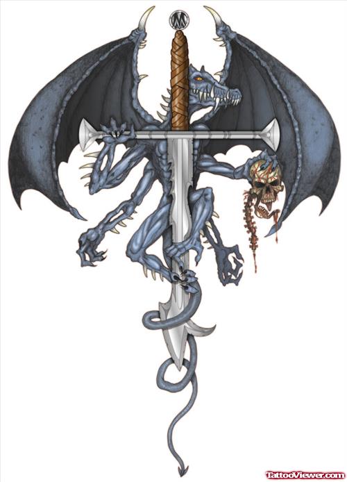 Dragon And Dagger Tattoo Design