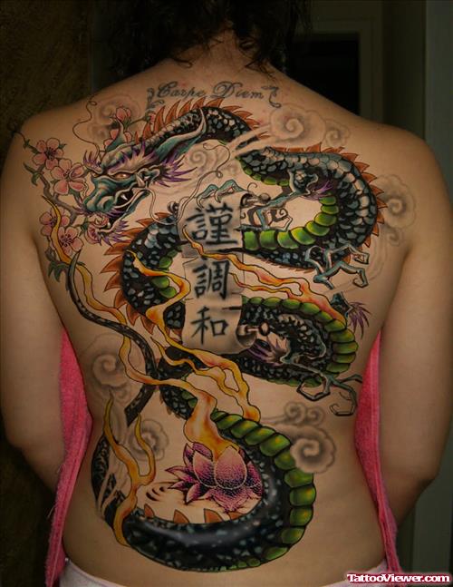 Beautiful Back Body Dragon Tattoo For Girls