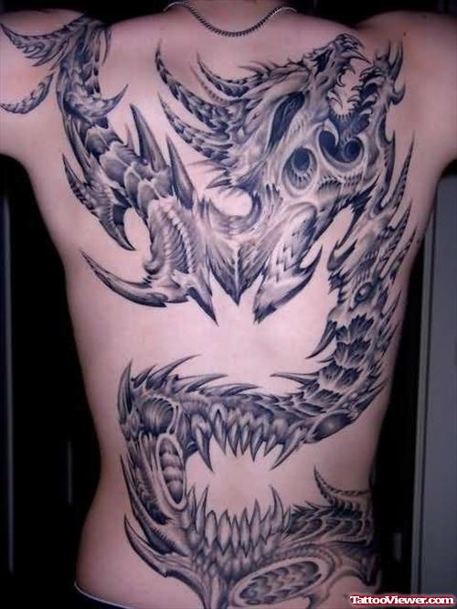 New Grey Ink Dragon Tattoo On Back Body
