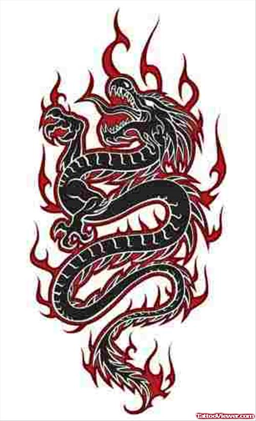 Flaming Dragon Color Ink Tattoo Design