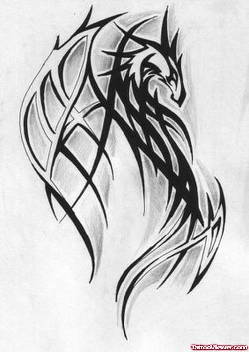 Fine Black Tribal Dragon Tattoo Design