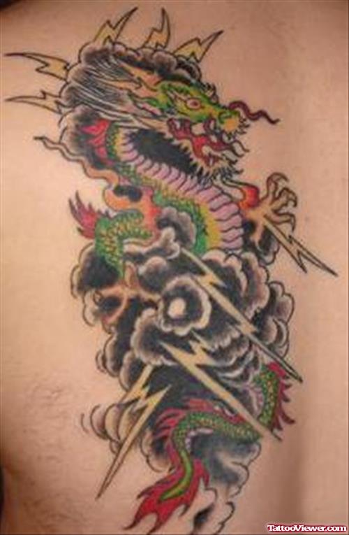 Colored Dragon Tattoo On Man Back