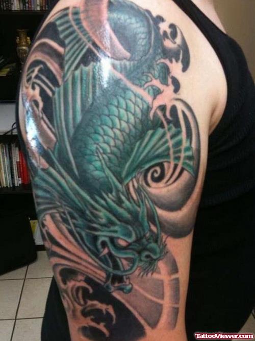 Right Half Sleeve Dragon Tattoo For Men