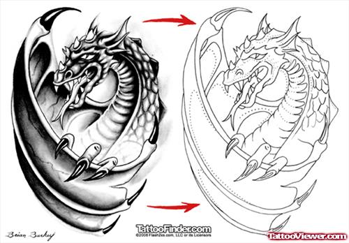 Dragon And Wing Tattoo Design