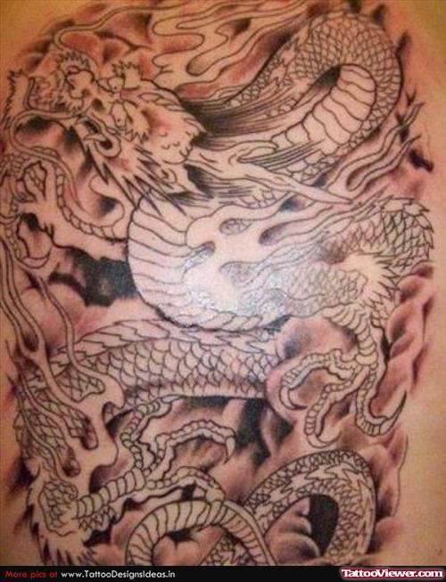 Amazing Grey Ink Dragon Tattoo