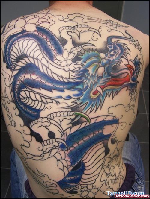Colored Dragon Tattoo On Full Back