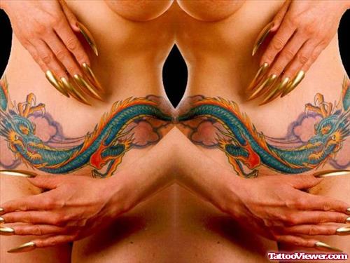 Colored Dragon Tattoo Design For Girls