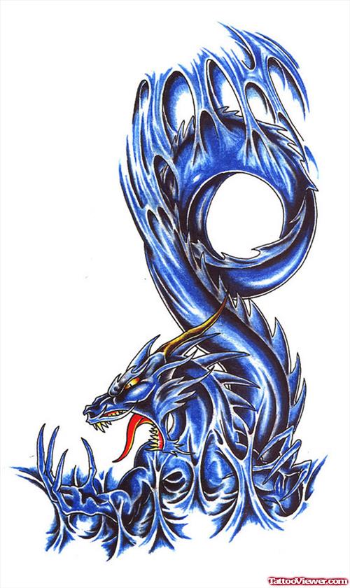 Blue Ink Dragon Tattoo Design