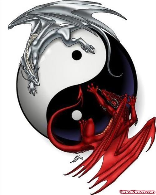Awesome Yin Yang Dragons Tattoos Design
