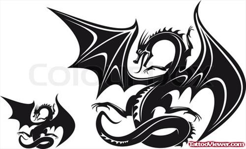 Amazing Black Ink Dragon Tattoo Design