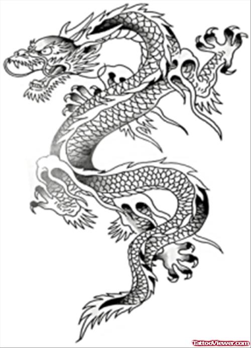 Grey Ink Chinese Dragon Tattoo Design