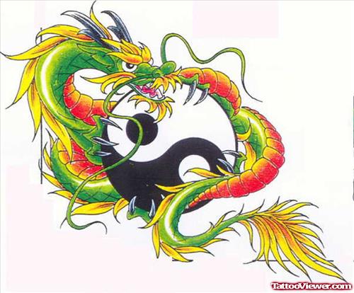 Green Dragon And Yin Yang Tattoo Design