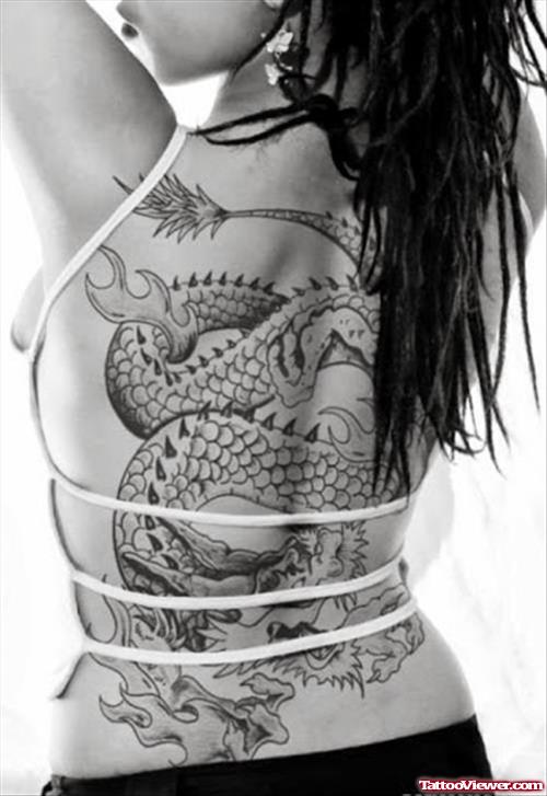 Girl With Back Dragon Tattoo