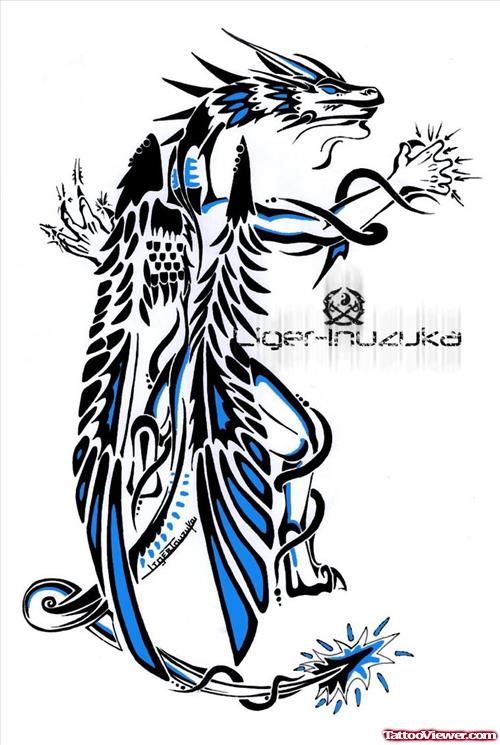 Blue Ink angelic Dragon Tattoo Design