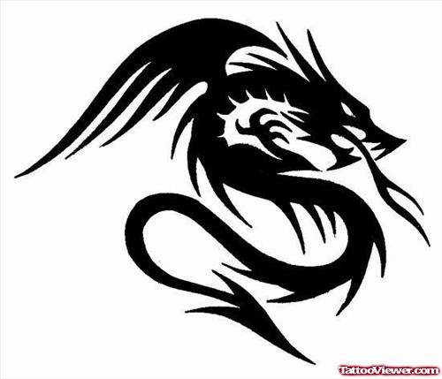 Black Tribal Dragon Tattoo Design for Guys