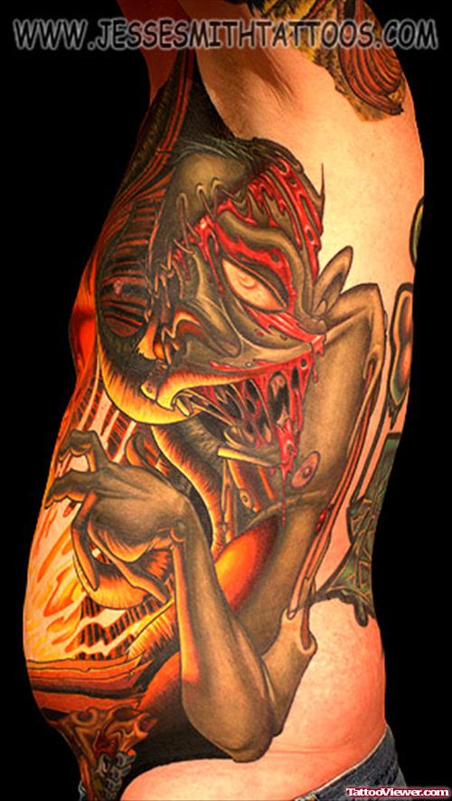 Zombie Dragon Tattoo On Side Rib