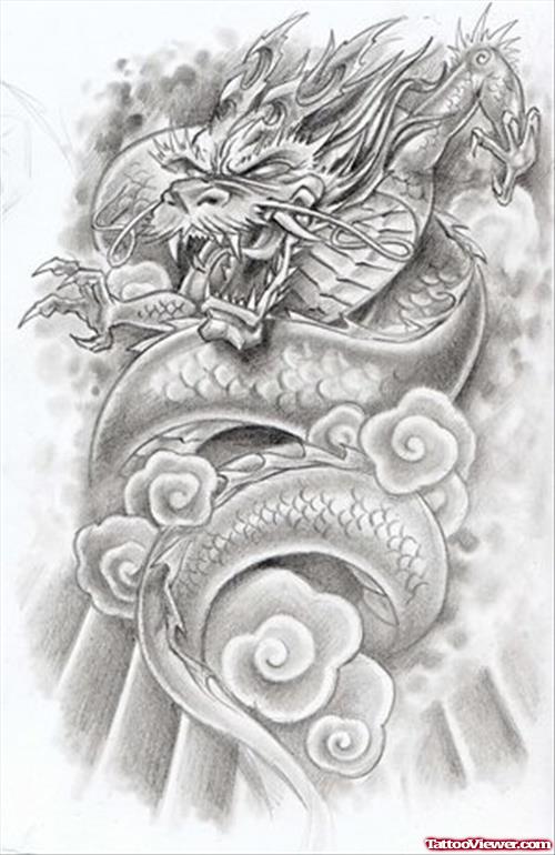 Unique Grey Ink Dragon Tattoo Design For Men