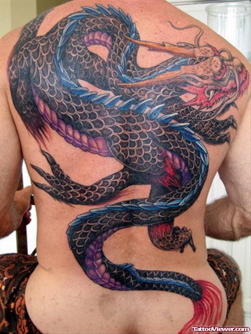 Colored Dragon Tattoo On Man Full Back