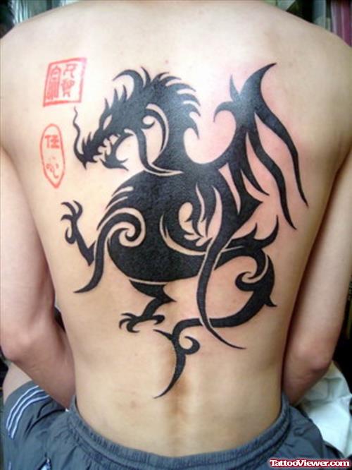 Black Large Dragon Tattoo On Back