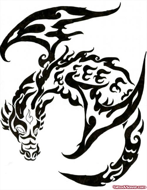 Awesome Tribal Black Dragon Tattoo Design