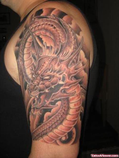 Amazing Left Half Sleeve Dragon Tattoo For Men