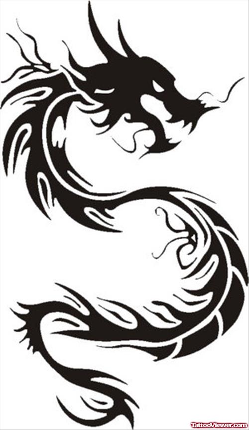 Wonderful Black Ink Tribal Dragon Tattoo Design