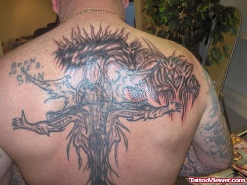 Tribal Gothic Dragon Tattoo On Back