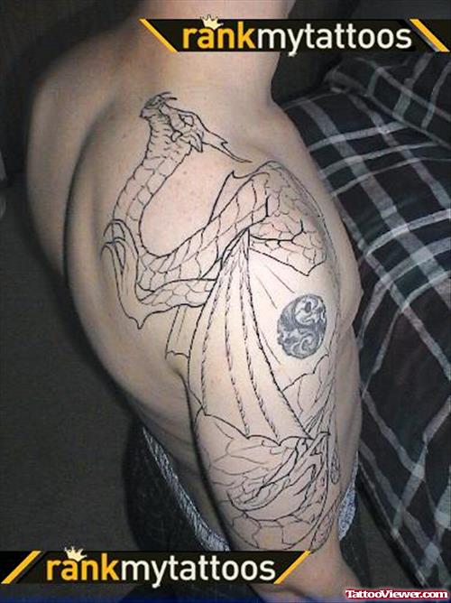 Outline Dragon Tattoo On Shoulder