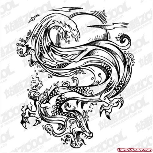 Japanese Flowers And Dragon Tattoo Design