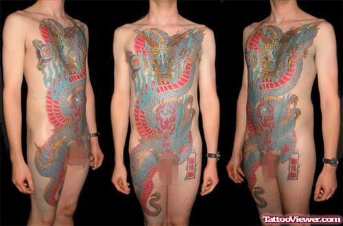 Colored Chinese Dragon Tattoo On Full Body