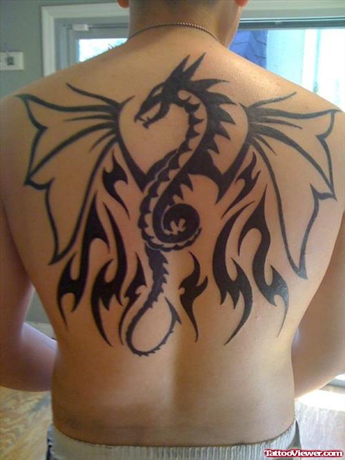 Tribal Dragon Back Body Tattoo For Men