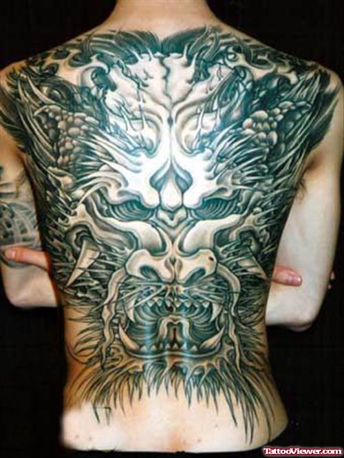 Cool Full Back Grey Ink Dragon Tattoo