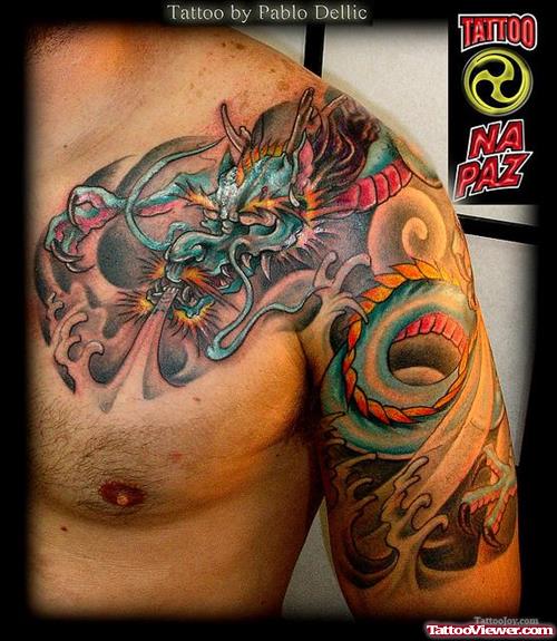 Colorful Dragon Tattoo Left Shoulder