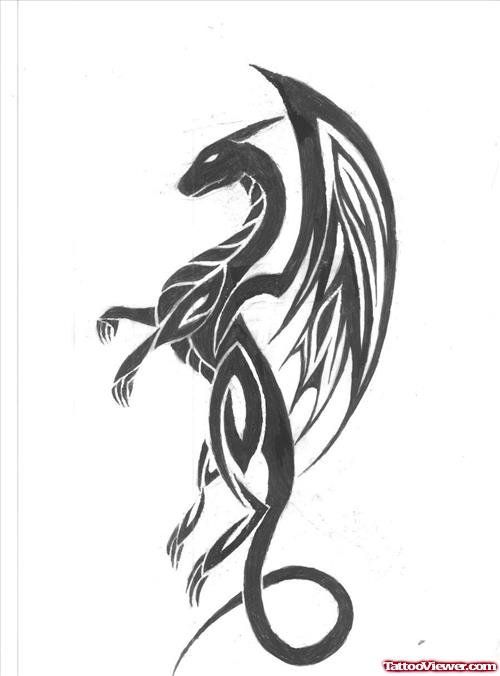 Black Tribal Flying Dragon Tattoo Design