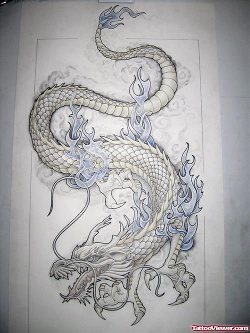 Trendy Grey Ink Dragon Tattoo Design